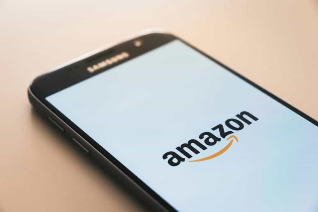 A mobile phone using the Amazon shopping app.