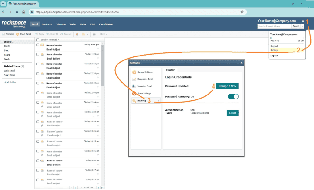 Rackspace - reset email password step by step visual instructions