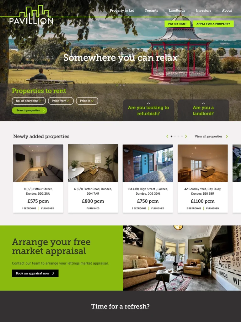 Screenshot of Pavillion property website