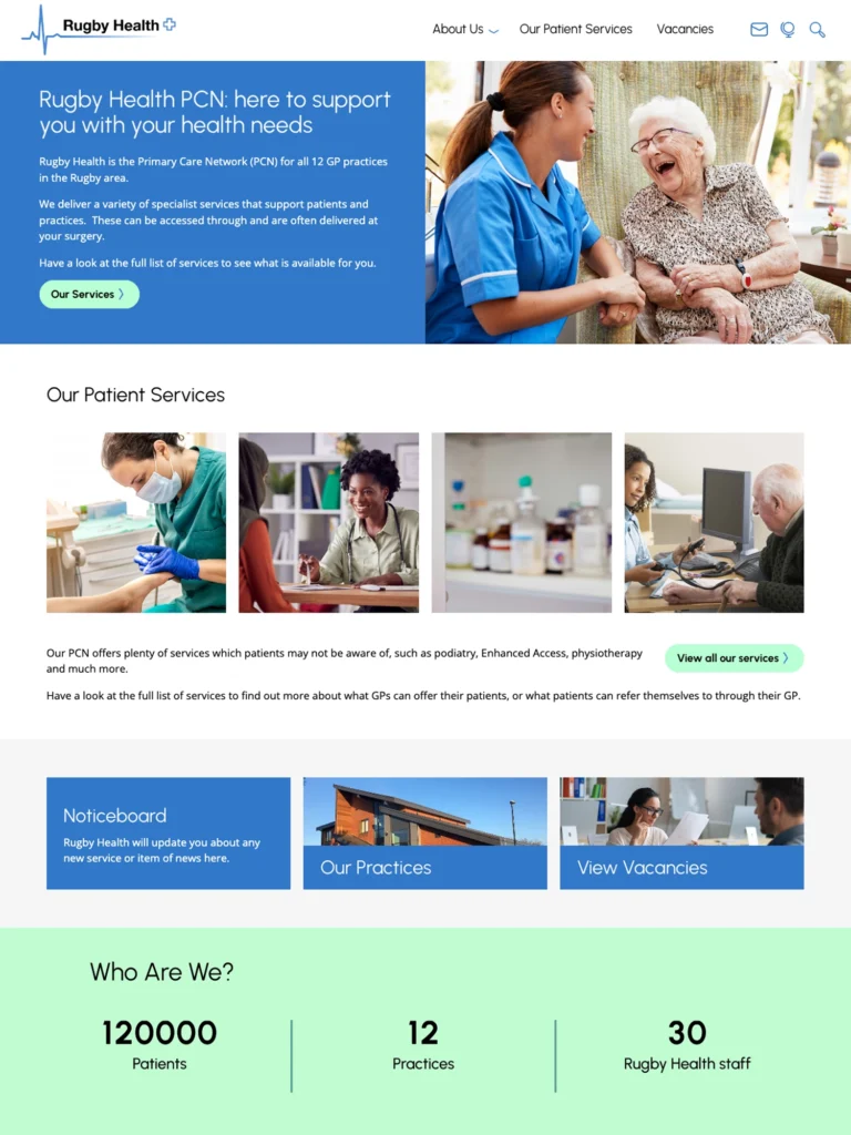 Screenshot of Rugby Health PCN website