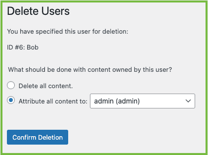 User deletion example