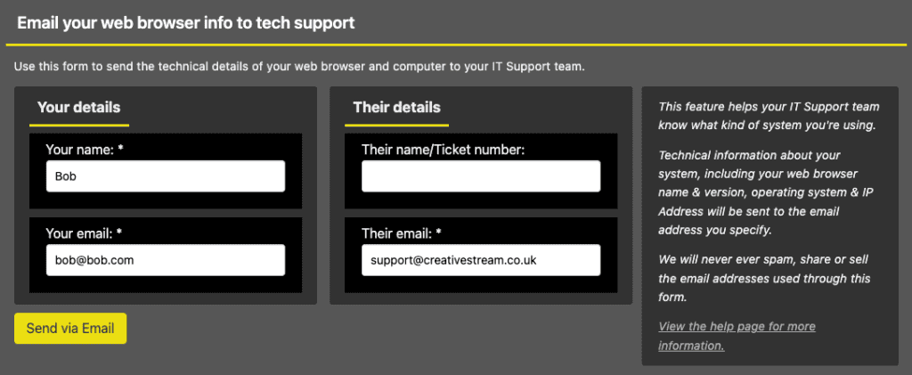Screenshot of fields to fill in